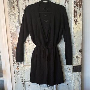 Black Open knit tie Front Cardigan